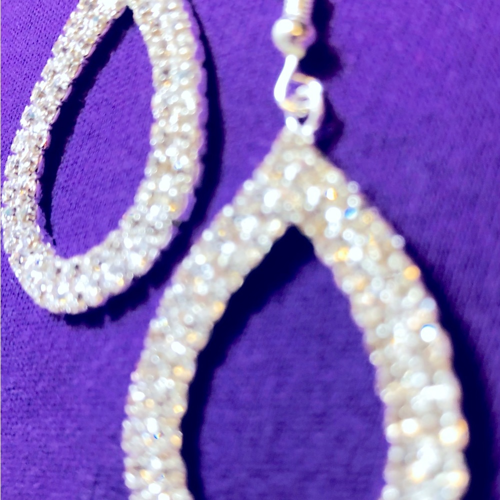 Zircon Hoop Dangling Earrings Silver - Picture 5 of 6
